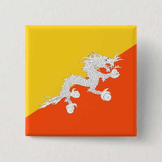Bhutanese vlag (Bhutan) (Thunder Dragon) Vierkante Button 5,1 Cm (Voorkant)