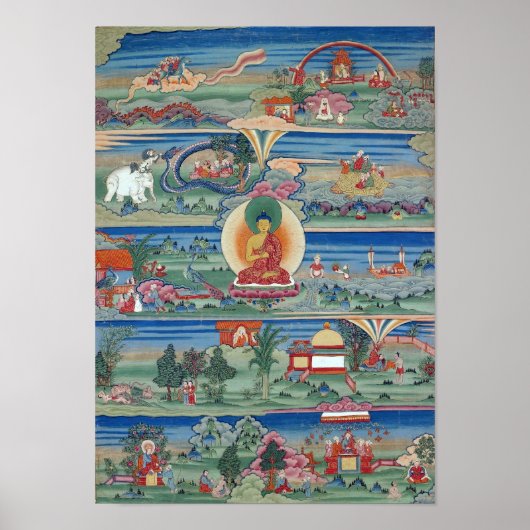 Bhutanesschilderd thanka van de Jataka Tales Poster (Voorkant)