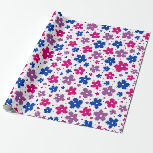 Bi Bisexual Pride Flowers Doodle Roze Blauw Paarse Cadeaupapier (Uitgerold)