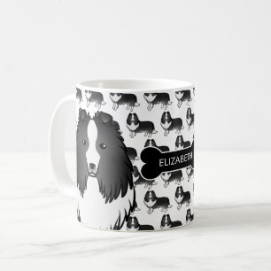 Bi-Black Cartoon Sheltie Met Hondenbot & Naam Koffiemok