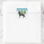 Bi-Black Duitse herder Blauw Groen Winterbos Vierkante Sticker (Tas)
