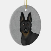 Bi-Black Duitse herder cartoon hond hoofd grijs Keramisch Ornament (Rechts)