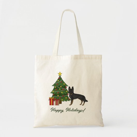 Bi-Black Duitse herder en groene kerstboom Tote Bag (Voorkant)