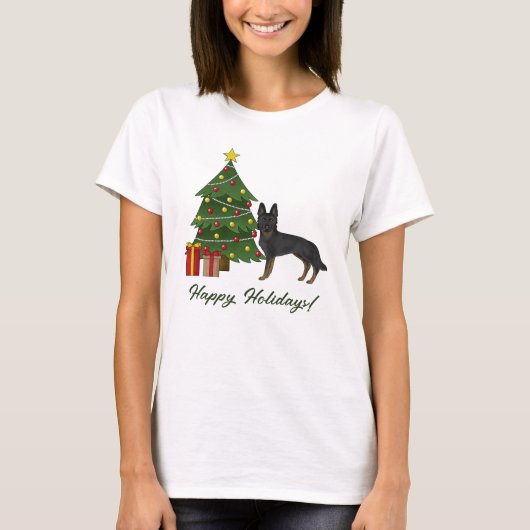 Bi-Black Duitse herder feestelijke kerstboom T-shirt (Voorkant)