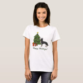 Bi-Black Duitse herder feestelijke kerstboom T-shirt (Voorkant volledig)