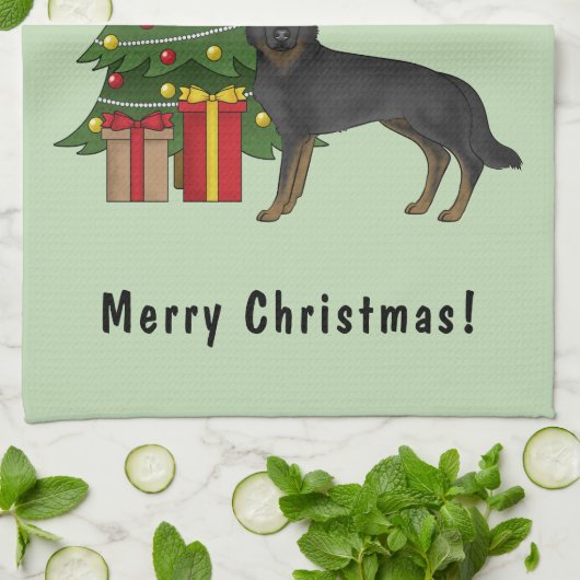 Bi-Black Duitse herder feestelijke kerstboom Theedoek (Gevouwen)