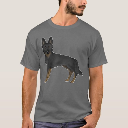 Bi-Black Duitse herder GSD Dog Schattige Cartoon D T-shirt (Voorkant)