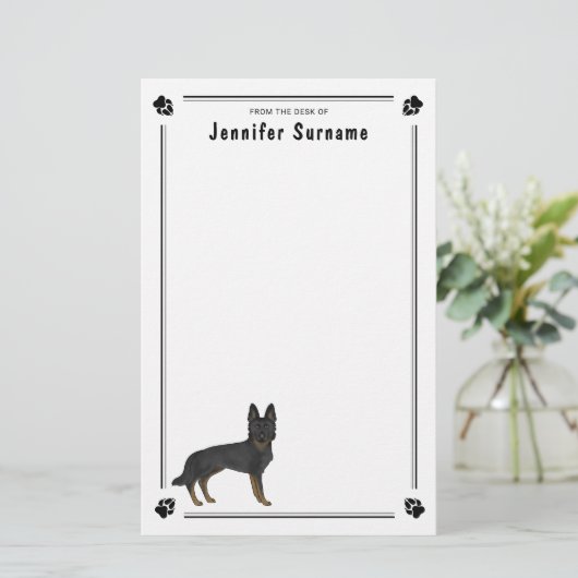 Bi-Black Duitse herder GSD hond met aangepaste tek Briefpapier (Staand voorkant)