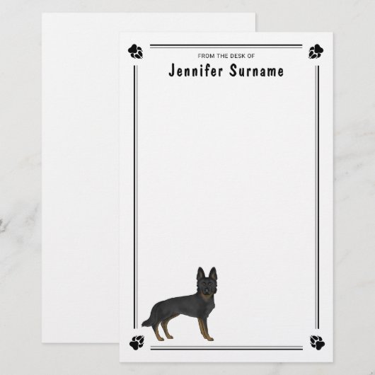 Bi-Black Duitse herder GSD hond met aangepaste tek Briefpapier (Voorkant / Achterkant)