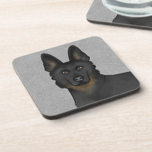 Bi-Black Duitse Herder Hond Hoofd Close-up Grijs Bier Onderzetter