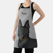 Bi-Black Duitse Herder Hond Hoofd En Naam Grijs Schort (Insitu)