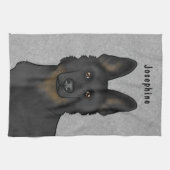 Bi-Black Duitse Herder Hond Hoofd En Naam Grijs Theedoek (Horizontaal)