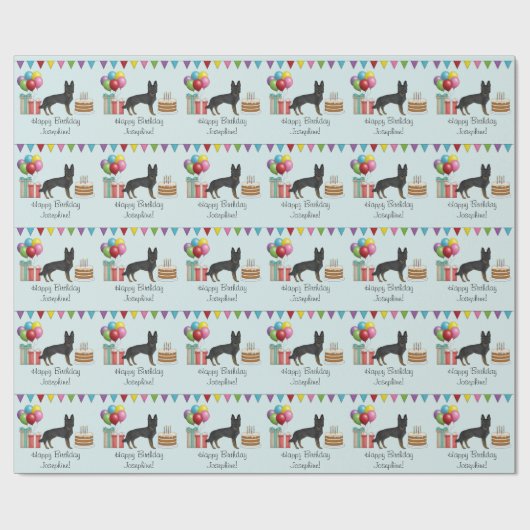Bi-Black Duitse Herder Kleurrijke Gelukkige Verjaa Cadeaupapier (Vlak)