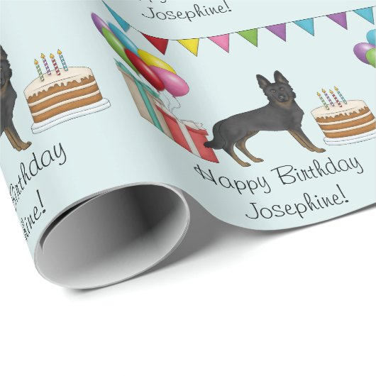 Bi-Black Duitse Herder Kleurrijke Gelukkige Verjaa Cadeaupapier (Rol Hoek)