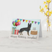 Bi-Black Duitse Herder Kleurrijke Gelukkige Verjaa Kaart (Gele Bloem)