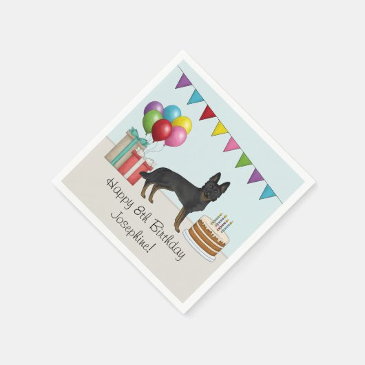 Bi-Black Duitse Herder Kleurrijke Gelukkige Verjaa Servet (Hoek)