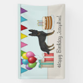Bi-Black Duitse Herder Kleurrijke Gelukkige Verjaa Spandoek (Verticaal)