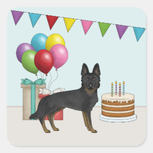 Bi-Black Duitse Herder Kleurrijke Verjaardag Vierkante Sticker