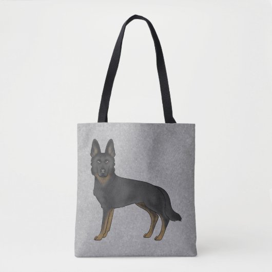 Bi-Black Duitse herder Schattige cartoon hond grij Tote Bag (Voorkant)
