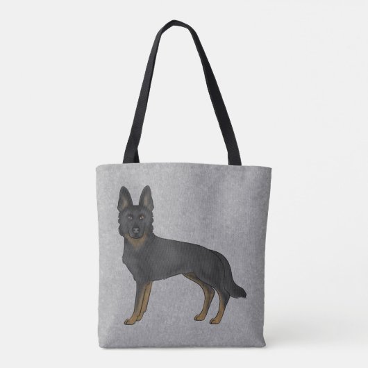 Bi-Black Duitse herder Schattige cartoon hond grij Tote Bag (Achterkant)