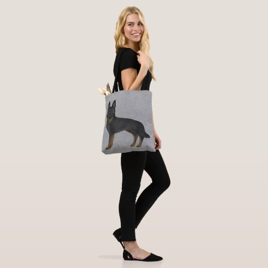 Bi-Black Duitse herder Schattige cartoon hond grij Tote Bag (Op model)