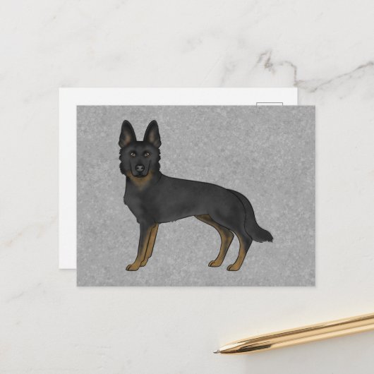 Bi-Black Duitse herder Schattigee Cartoon GSD Dog  Briefkaart (Voorkant / Achterkant in situ)