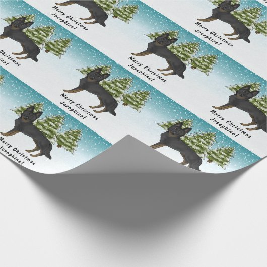 Bi-Black Duitse herder Sneeuwwitje Winterbos Cadeaupapier (Hoek)