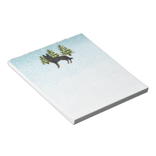 Bi-Black Duitse Herder Winter Forest Blauw Groen Notitieblok (Schuin)