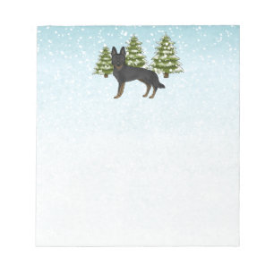 Bi-Black Duitse Herder Winter Forest Blauw Groen Notitieblok