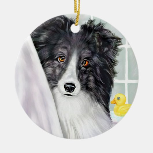 Bi Black Sheltie Bath Keramisch Ornament (Voorkant)