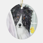 Bi Black Sheltie Bath Keramisch Ornament (Links)