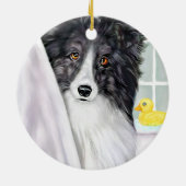 Bi Black Sheltie Bath Keramisch Ornament (Achterkant)