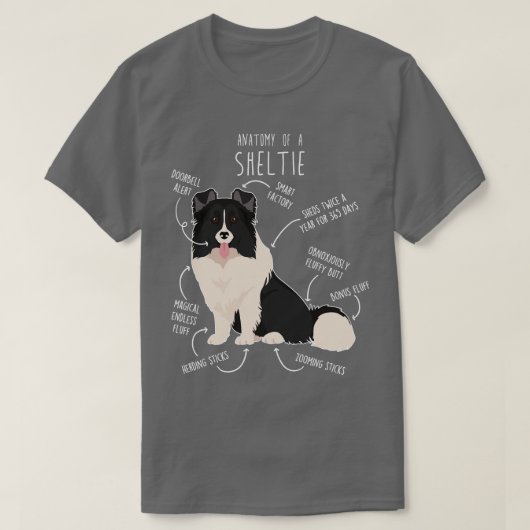 Bi Black Sheltie Shetland Sheepdog Anatomie T-shirt (Design voorkant)