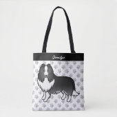 Bi-Black Shetland Sheepdog Cartoon Dog & Name Tote Bag (Voorkant)