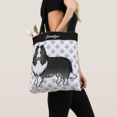 Bi-Black Shetland Sheepdog Cartoon Dog & Name Tote Bag (Dichtbij)