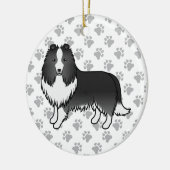 Bi-Black Shetland Sheepdog Cartoon Dog & Paws Keramisch Ornament (Links)