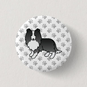 Bi-Black Shetland Sheepdog Cartoon Dog & Paws Ronde Button 3,2 Cm