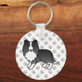 Bi-Black Shetland Sheepdog Cartoon Dog & Paws Sleutelhanger (Voorkant)