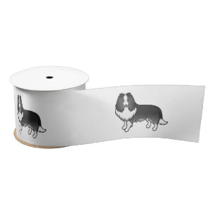 Bi-Black Shetland Sheepdog Sheltie Cartoon Dog Satijnen Lint