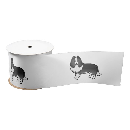 Bi-Black Shetland Sheepdog Sheltie Cartoon Dog Satijnen Lint (Spoel)