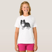 Bi-Black Shetland Sheepdog Sheltie Cartoon Dog T-shirt (Voorkant volledig)