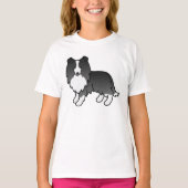 Bi-Black Shetland Sheepdog Sheltie Cartoon Dog T-shirt (Voorkant)
