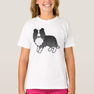 Bi-Black Shetland Sheepdog Sheltie Cartoon Dog T-shirt