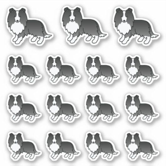 Bi-Black Shetland Sheepdog Sheltie Cartoon Dogs Sticker (Voorkant)