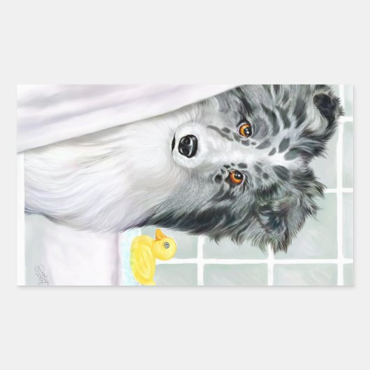 Bi Blue Sheltie Bath Rechthoekige Sticker (Voorkant)