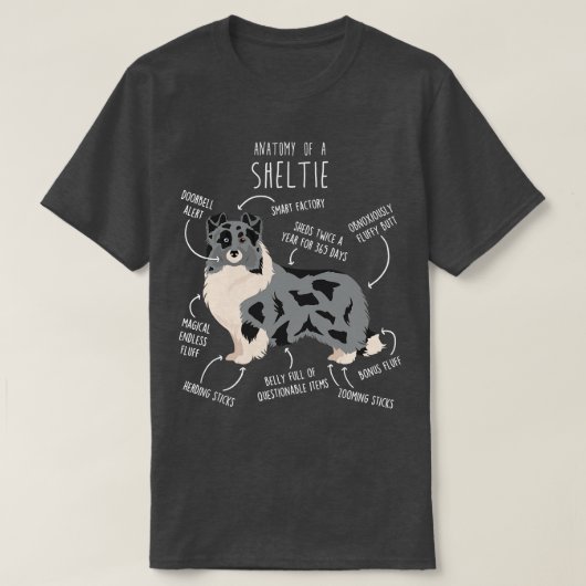 Bi Blue Sheltie Shetland Sheepdog-anatomie T-shirt (Design voorkant)