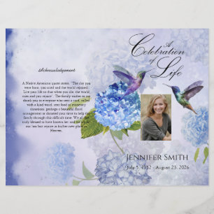 Bi-Fold Blue Hydrangeas Funeral Programme Flyer