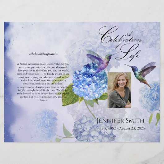 Bi-Fold Blue Hydrangeas Funeral Programme Flyer (Voorkant)