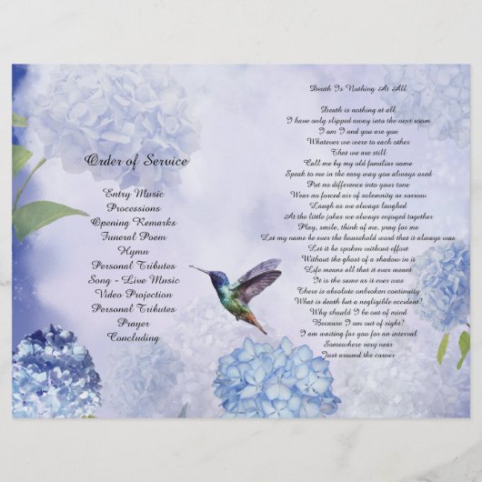 Bi-Fold Blue Hydrangeas Funeral Programme Flyer (Achterkant)
