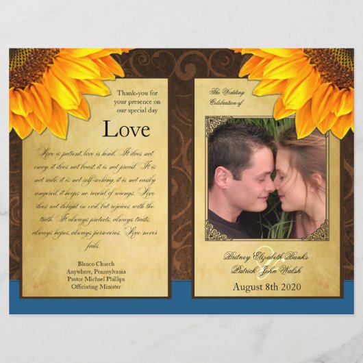 Bi Fold Blue Sunflower Wedding Ceremony Programma (Achterkant)
